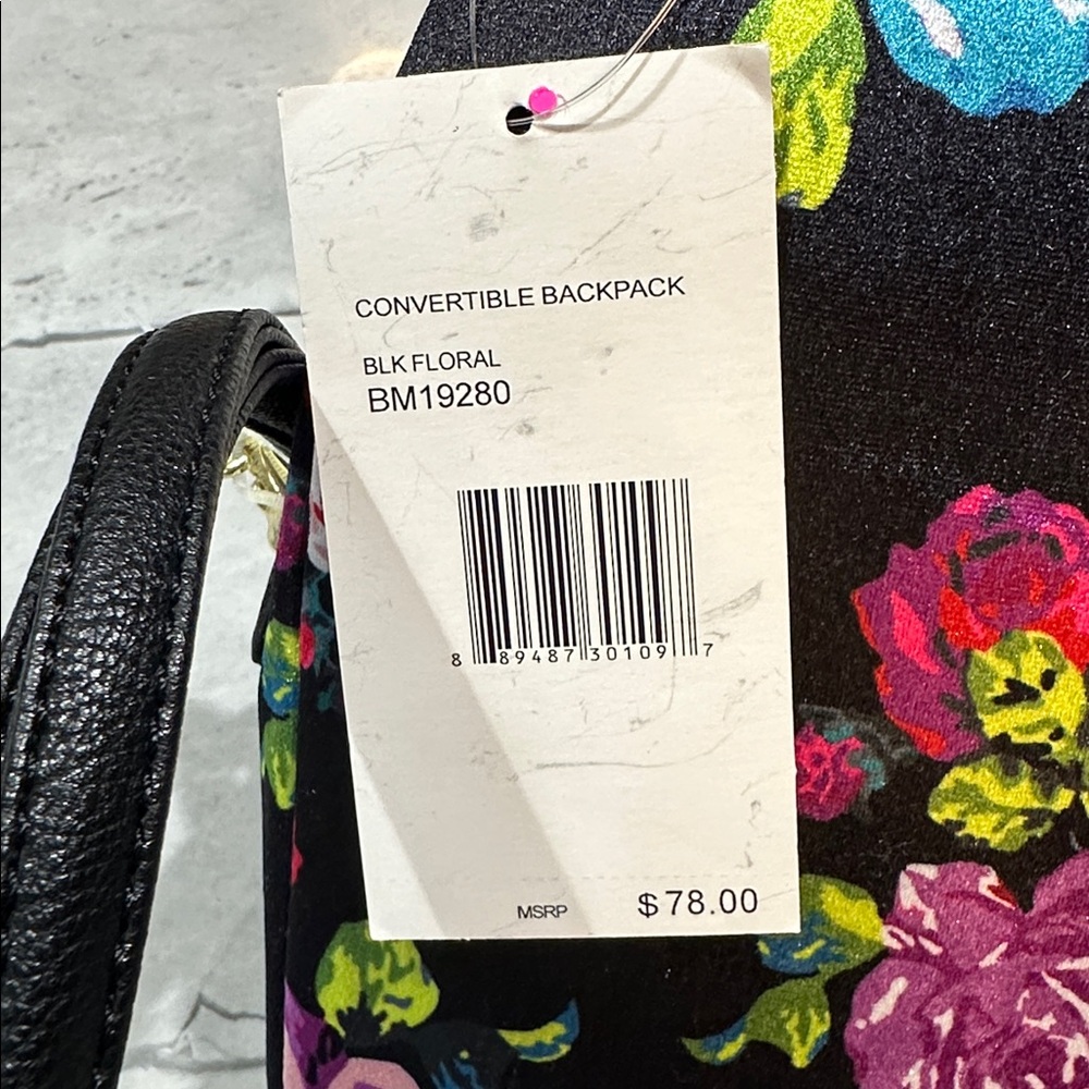 NWT! Betsey Johnson Velvet Black and Multicolor Floral Covertible Backpack - Picture 4 of 14